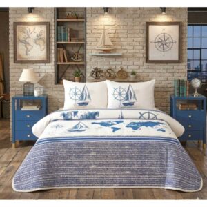 Taç YENİ SEZON QUEEN SIZE 120x200 Lastikli Pike Takımı Neriel Lacivert